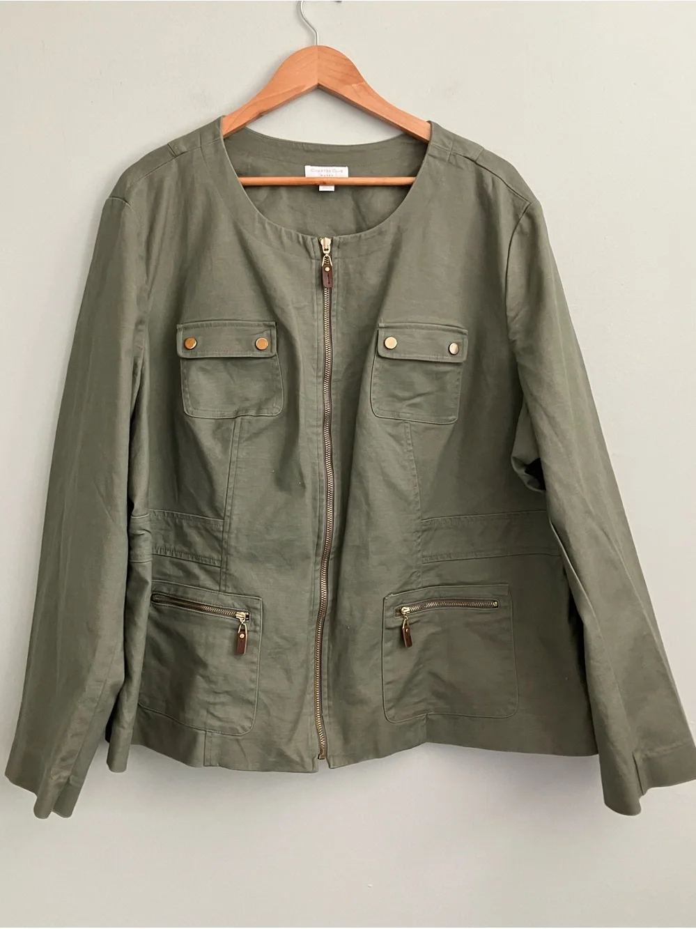 CHARTER CLUB Olive Green Elevated Cotton Utility Jacket Size 24W